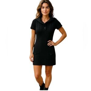 CITY TRIANGLES BLACK SWEATER DRESS SZ SM Half Cowl Collar Blk Pockets Stretch